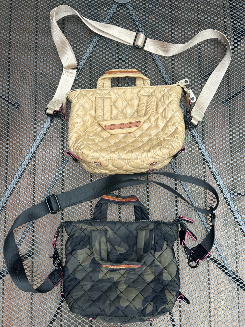 MZ Wallace Inspired Quilted Crossbody Bags in Beige and Camo Bundle